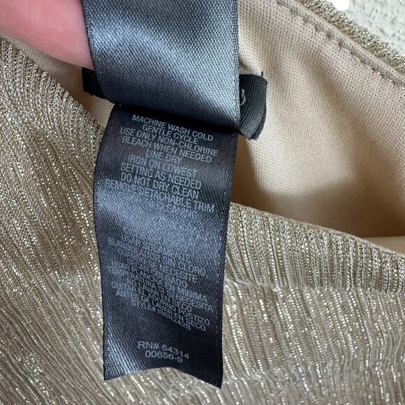 Bisou Bisou NWT Gold Shimmery One Sleeve Lightweight Lined Dress Size 4 - Picture 8 of 8